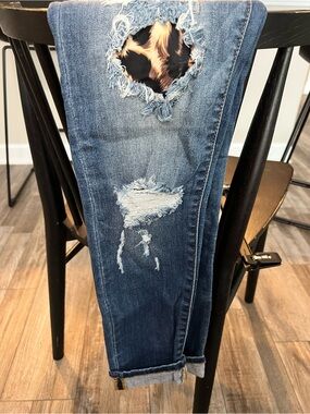 Judy Blue Distressed Blue Skinny Jeans with Leopard Patch